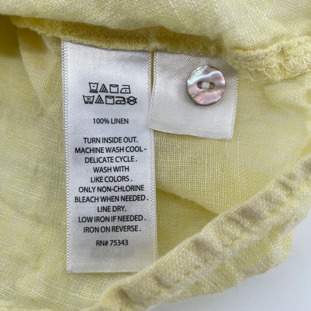 Cynthia‎ Rowley Linen Shirt Womens L Yellow Long Sleeve Cropped Button Down Top